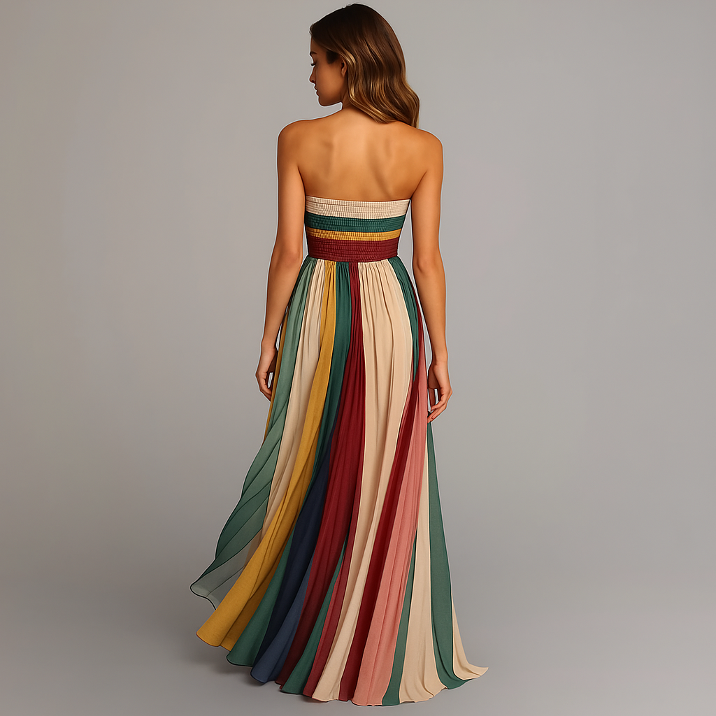 Yara | Women's Maxi Dress | Strapless, Pleated Panel Skirt | Full Length