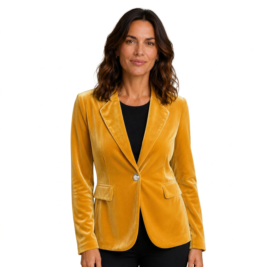 Velvet Blazer Women Long Sleeve Fitted Notched Lapel Tailored