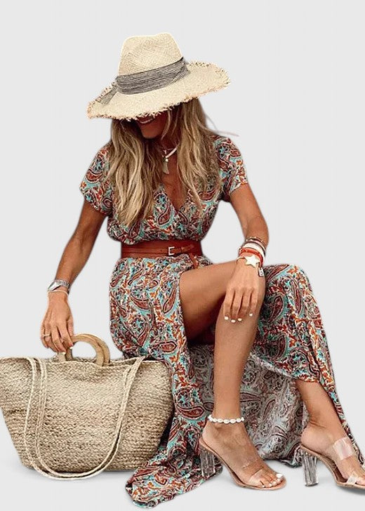 Lena | Maxi Dress Women | Boho V-Neck, Casual Summer | Flowy Long Dress