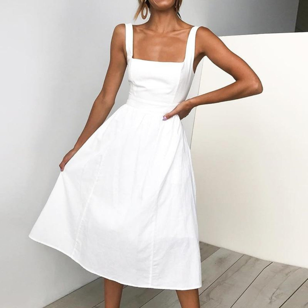 Faline | Women's Midi Dress | Sleeveless, Square Neckline, Summer