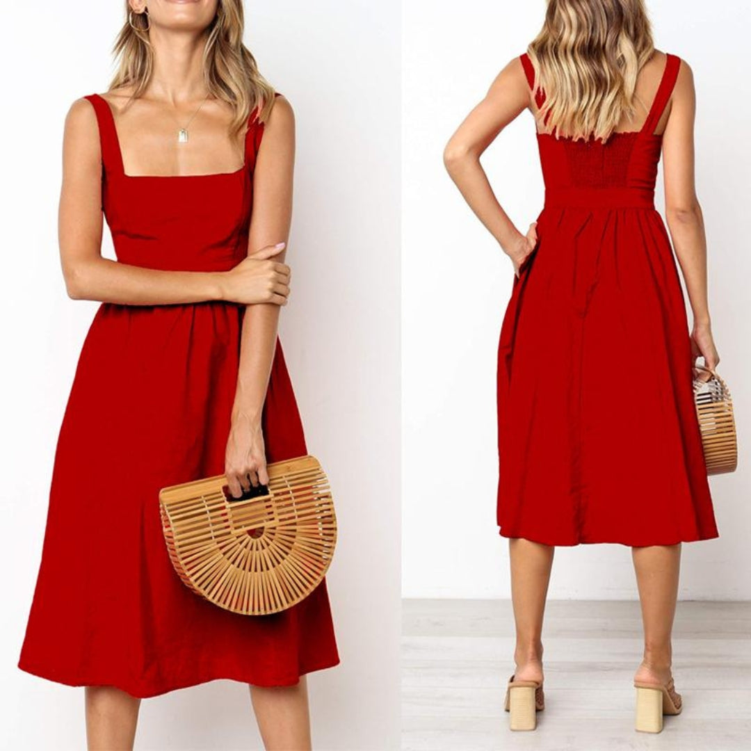 Faline | Women's Midi Dress | Sleeveless, Square Neckline, Summer