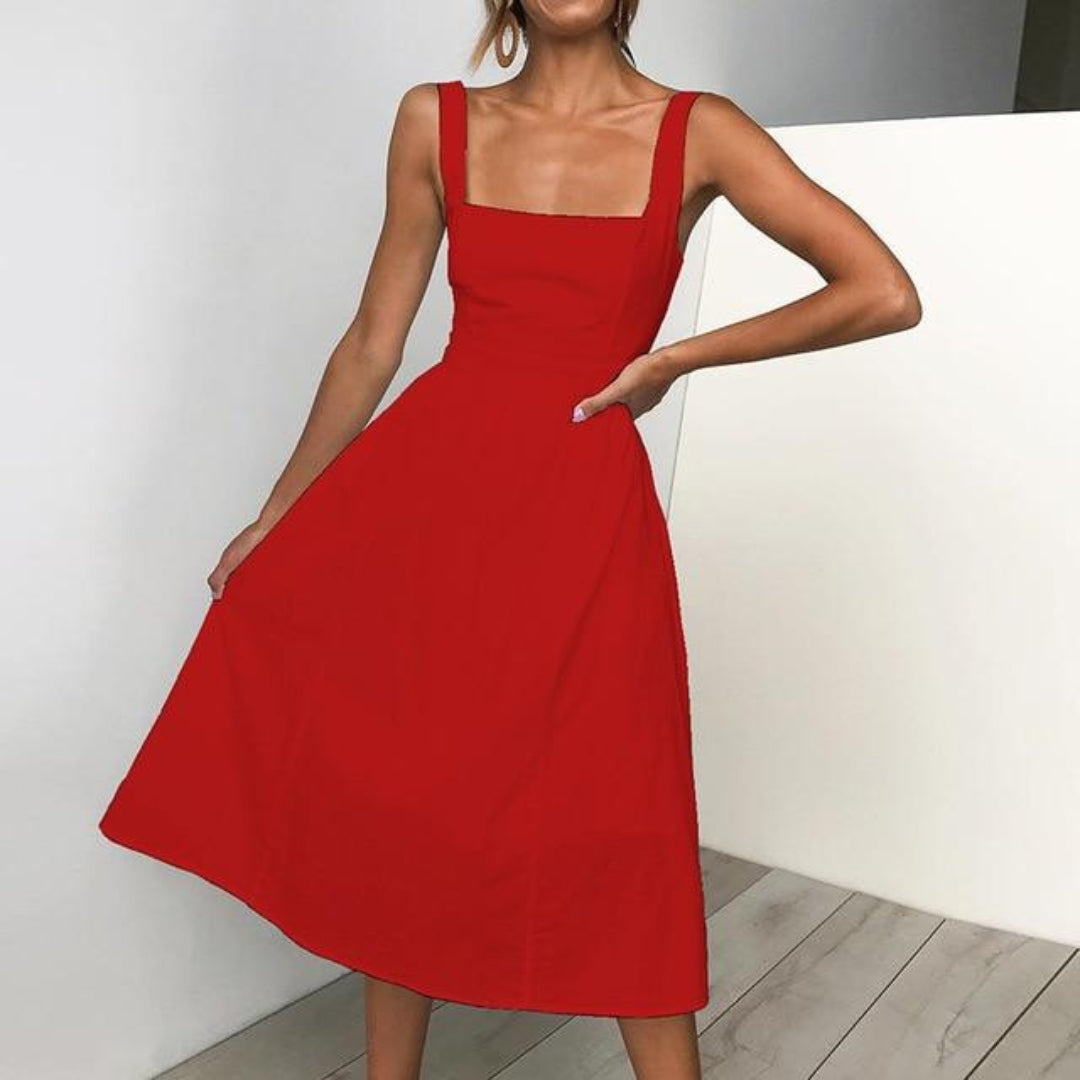 Faline | Women's Midi Dress | Sleeveless, Square Neckline, Summer