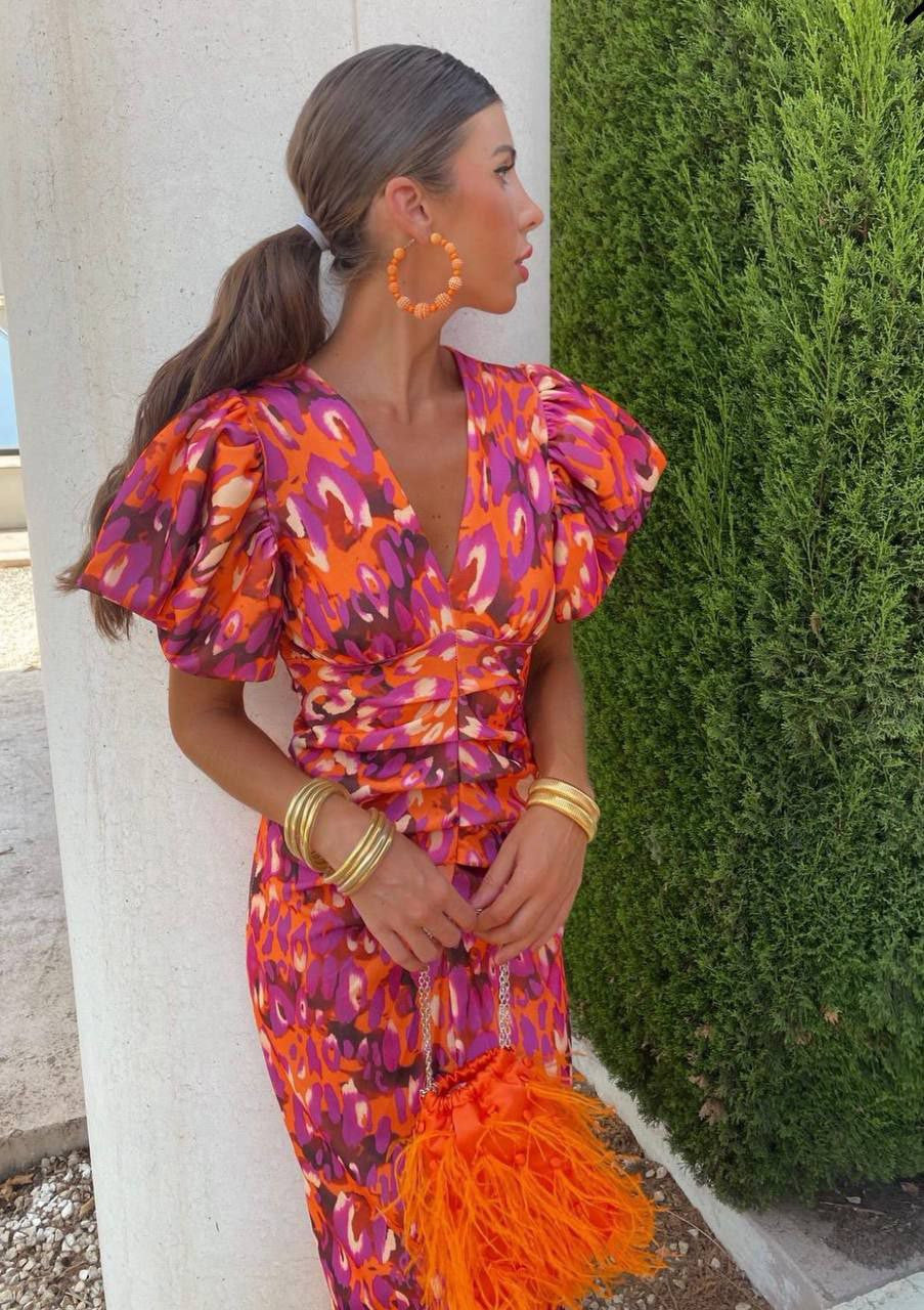 Summer Dress Women Lightweight Spring V Neck Puff Sleeve
