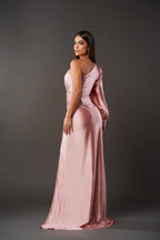 Evening Dress | One-Shoulder Satin Maxi, High Slit & Draping | Esma