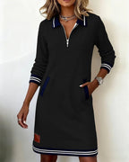 Long Sleeve Dress Women Collared Straight Cut Cotton Blend