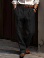 Men linen pants pleated cotton blend relaxed fit in multiple colors