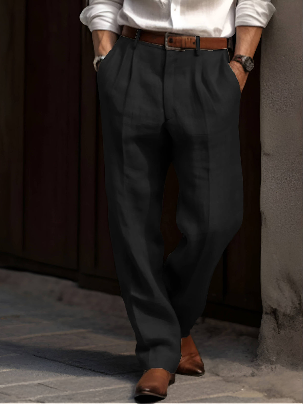 Men linen pants pleated cotton blend relaxed fit in multiple colors