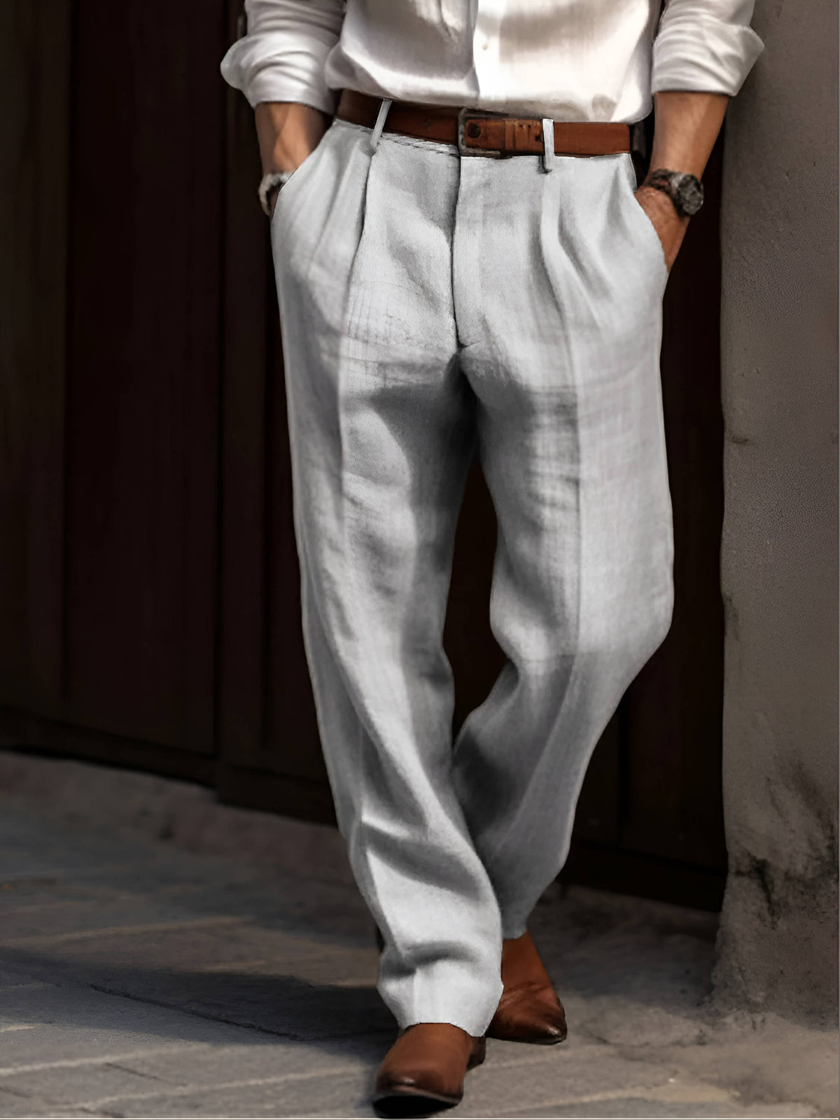 Men linen pants pleated cotton blend relaxed fit in multiple colors