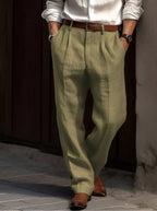 Men linen pants pleated cotton blend relaxed fit in multiple colors