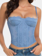 Corset Top Women Backless Flocked Lace Structured Boning | Freya