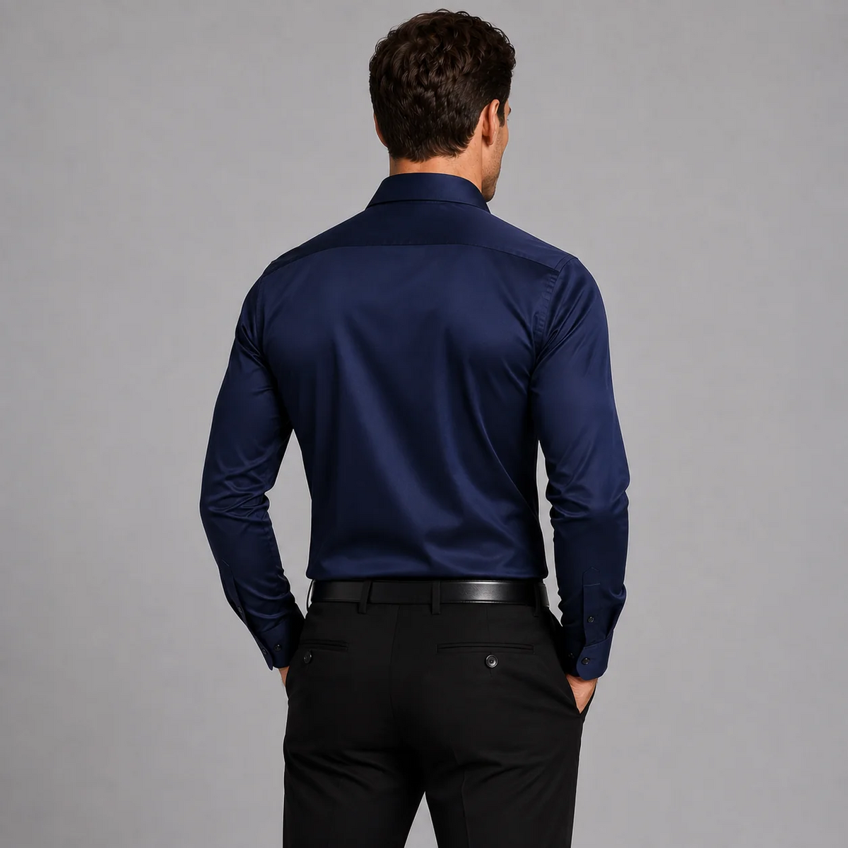 Satin Shirt | Men Slim Fit Stretch Satin-Look Structured Collar