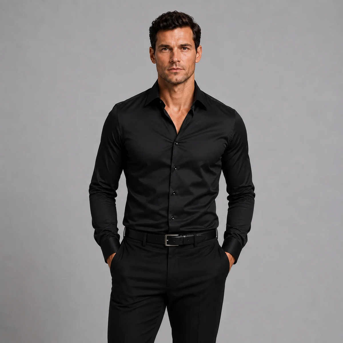 Satin Shirt | Men Slim Fit Stretch Satin-Look Structured Collar
