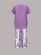 Women 2 Piece Capri Set Flowy Top Trousers