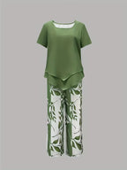 Women 2 Piece Capri Set Flowy Top Trousers