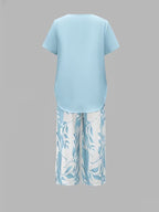 Women 2 Piece Capri Set Flowy Top Trousers