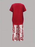 Women 2 Piece Capri Set Flowy Top Trousers