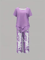 Women 2 Piece Capri Set Flowy Top Trousers