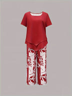 Women 2 Piece Capri Set Flowy Top Trousers