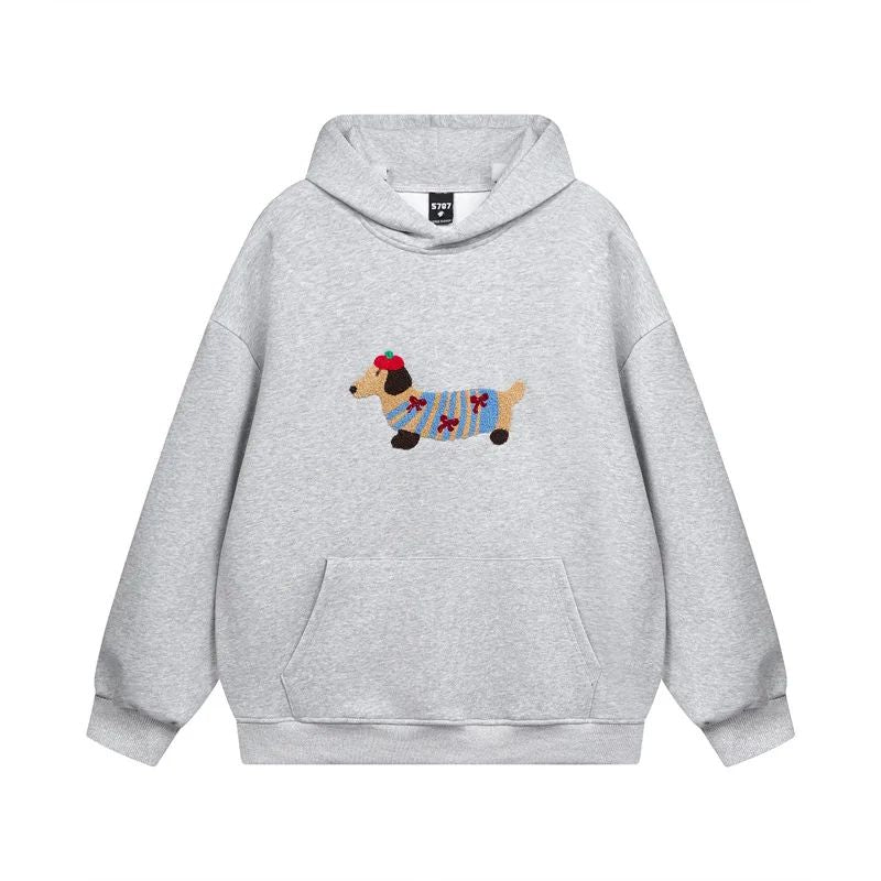 Nina | Unisex Oversized Hoodie | Dachshund Embroidery, Kangaroo Pocket