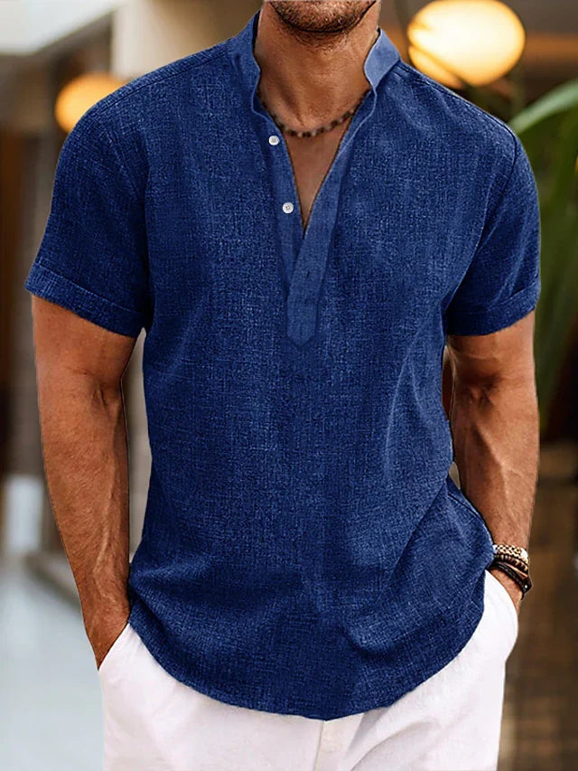 Wenna | Men's Linen Shirt | Henley Collar, Short Sleeve, Breathable