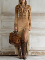 Halle | Maxi Dress | Women's Long Sleeve, Fringe Detail | Boho Western