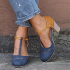 Women Leather Heel Shoes Orthopedic Support