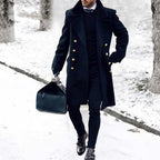 Ximena | Men's Double-Breasted Long Coat | Navy Blue, Lapel Collar | Winter