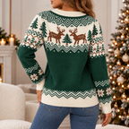 Christmas Sweater Women Reindeer Snowflake Fair Isle Knit Winter