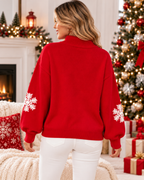 Christmas Sweater Women Red Turtleneck Long Sleeve Knit Loose Fit