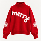 Christmas Sweater Women Red Turtleneck Long Sleeve Knit Loose Fit