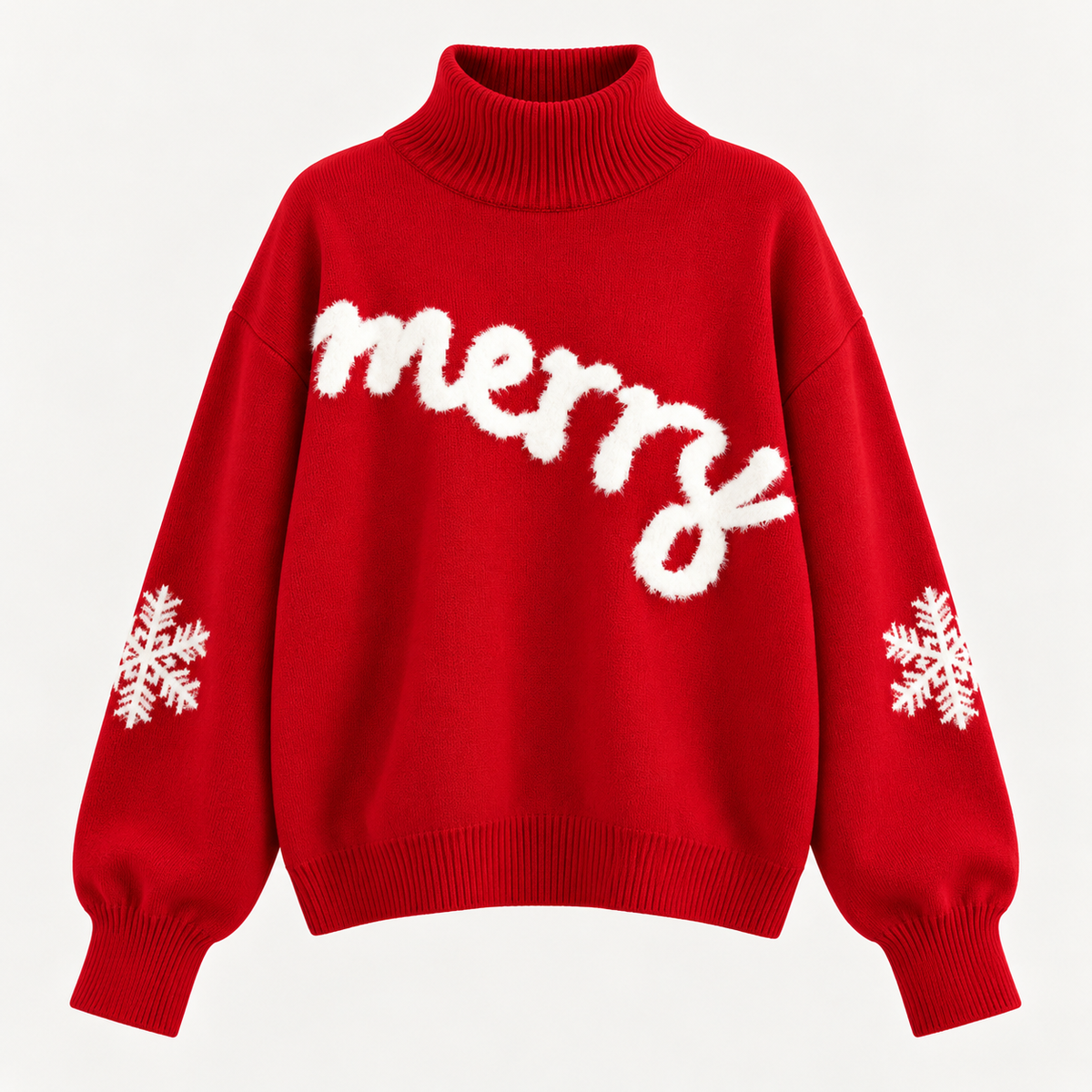 Christmas Sweater Women Red Turtleneck Long Sleeve Knit Loose Fit