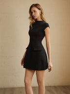 Mini Dress Womens A Line Mock Neck Short Sleeve Pockets