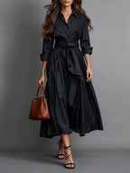 Shirt Dress Women Midi A-Line Button Front Tie Belt | Ondina