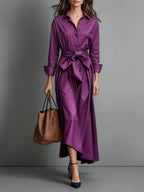 Shirt Dress Women Midi A-Line Button Front Tie Belt | Ondina