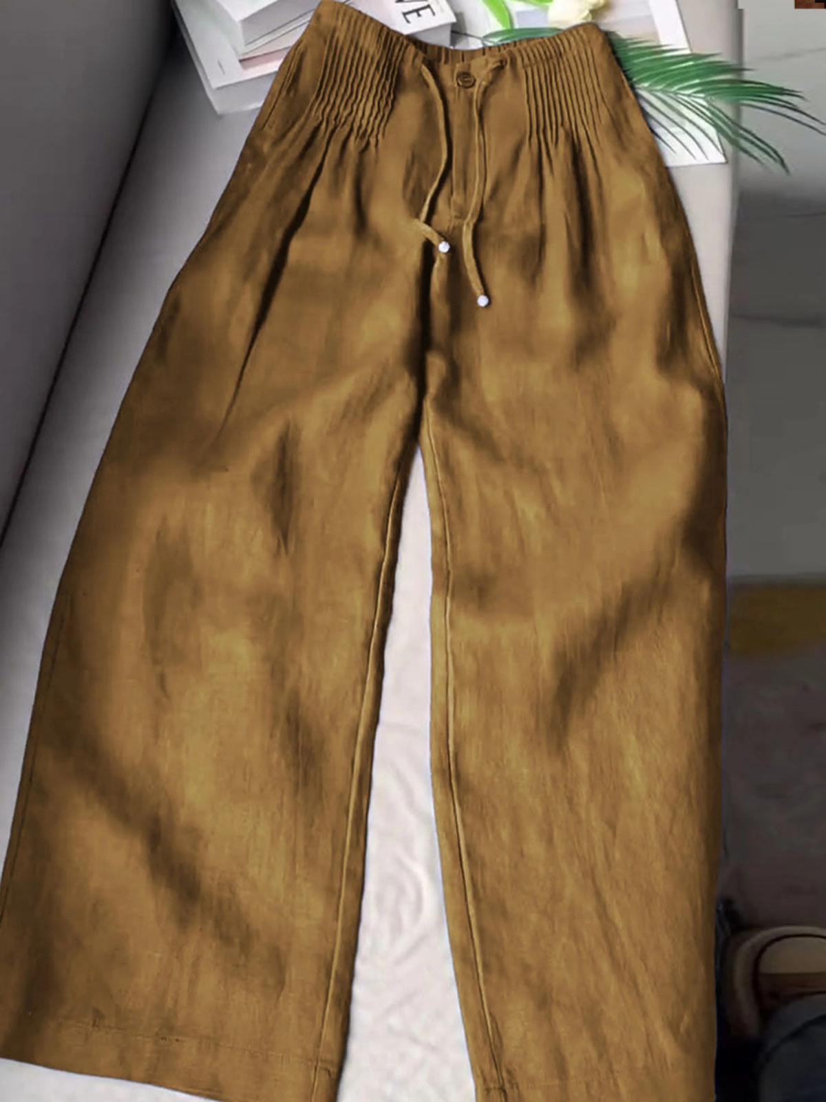 Women Wide Leg Linen Pants High Waist Smocked Culottes | Marlow