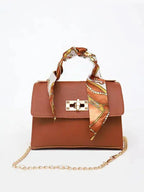 Freya | Women's Handbag | Brown Leather, Gold Clasp, Scarf Handle