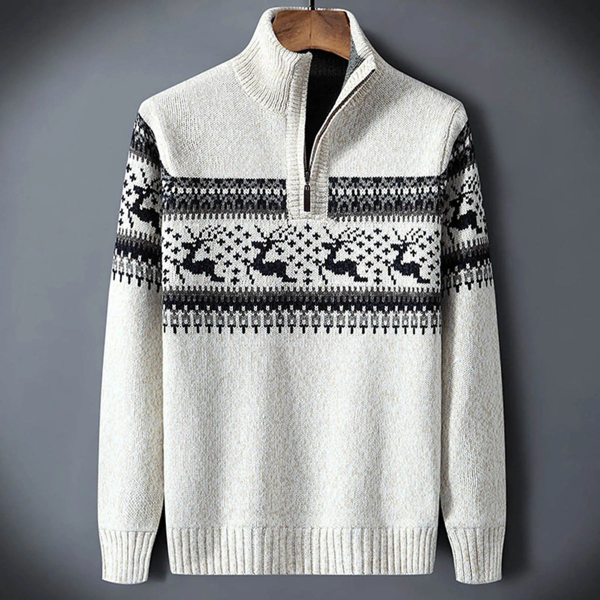 Odette | Men's Fair Isle Half-Zip Sweater | Stand Collar, Long Sleeve