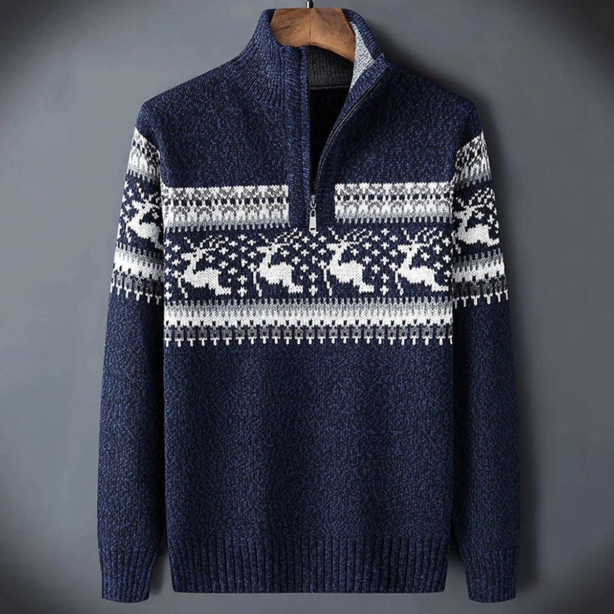 Odette | Men's Fair Isle Half-Zip Sweater | Stand Collar, Long Sleeve