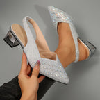 Sequin-Style Court Shoes | Women's Glitter-Textured Pointed Toe