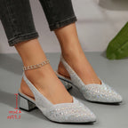Sequin-Style Court Shoes | Women's Glitter-Textured Pointed Toe