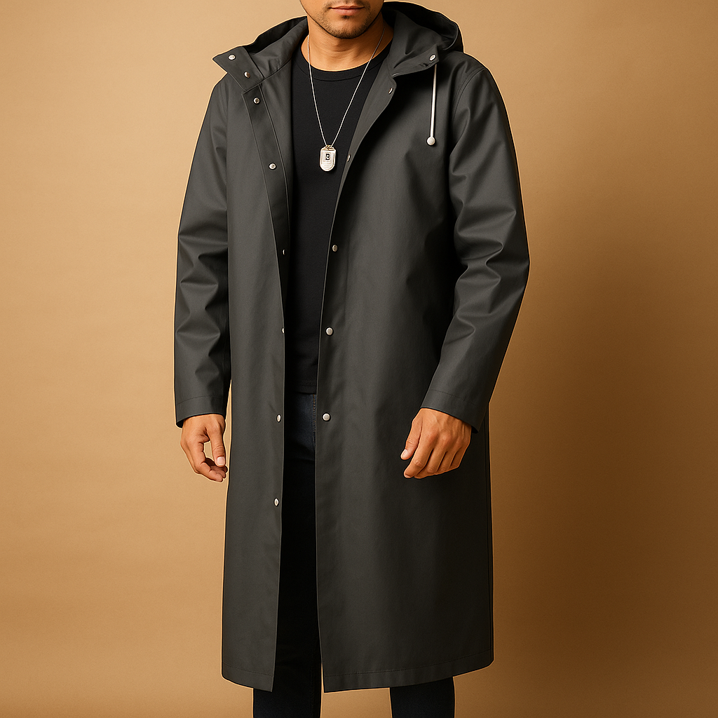 Florine | Men Waterproof Hooded Rain Jacket Long
