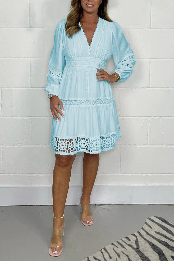 Women Lace Dress Vintage V Neck Fitted Midi | Thea