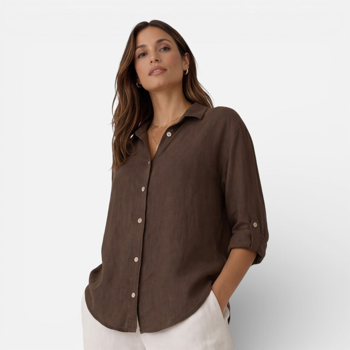 Linen Shirt Men Women Cotton Blend Breathable Lightweight Relaxed Fit