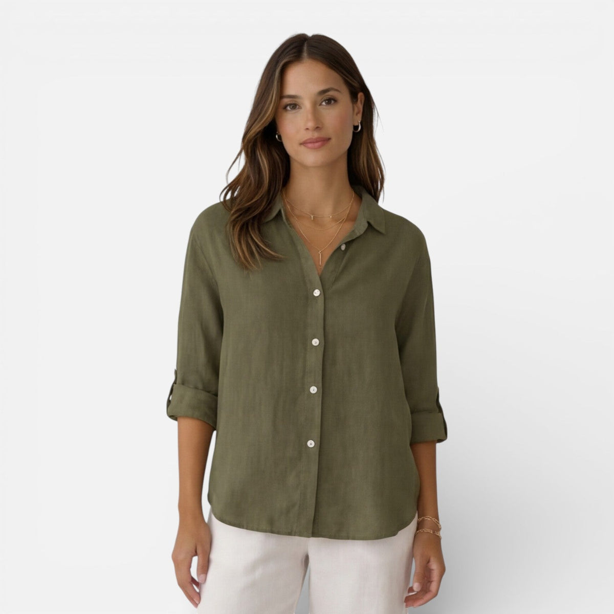 Linen Shirt Men Women Cotton Blend Breathable Lightweight Relaxed Fit