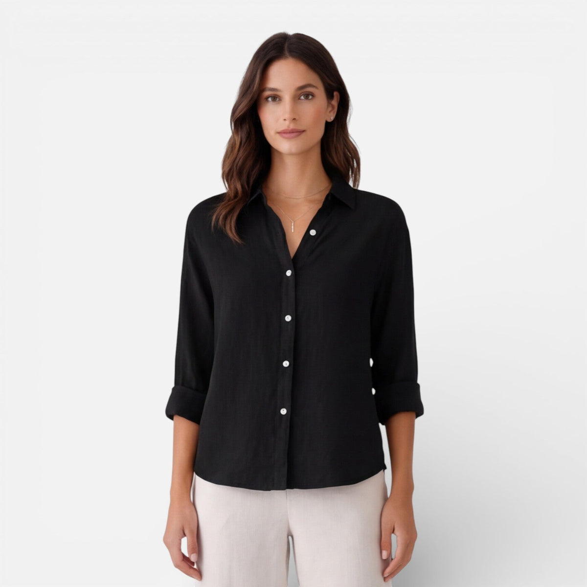 Linen Shirt Men Women Cotton Blend Breathable Lightweight Relaxed Fit