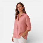 Linen Shirt Men Women Cotton Blend Breathable Lightweight Relaxed Fit