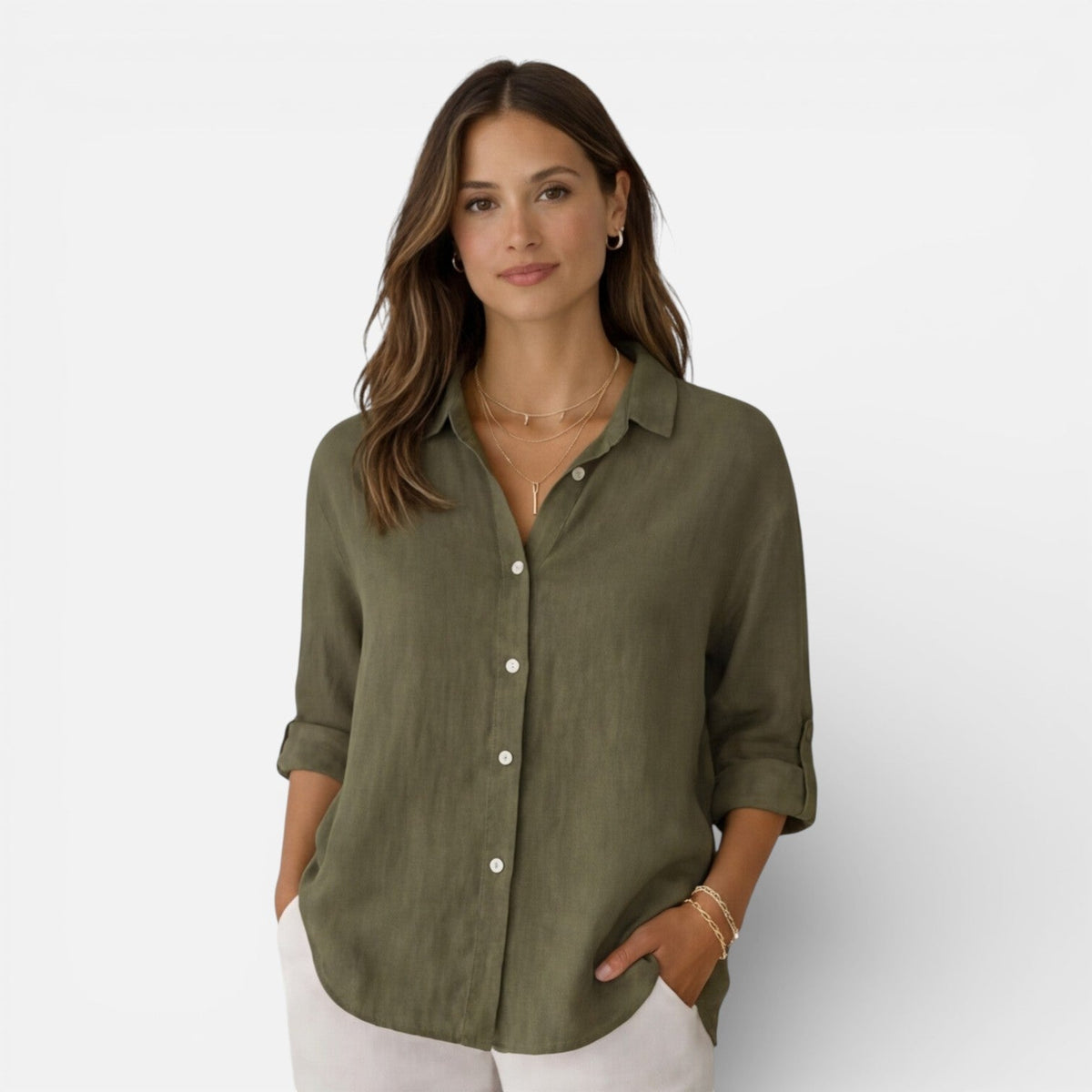 Linen Shirt Men Women Cotton Blend Breathable Lightweight Relaxed Fit