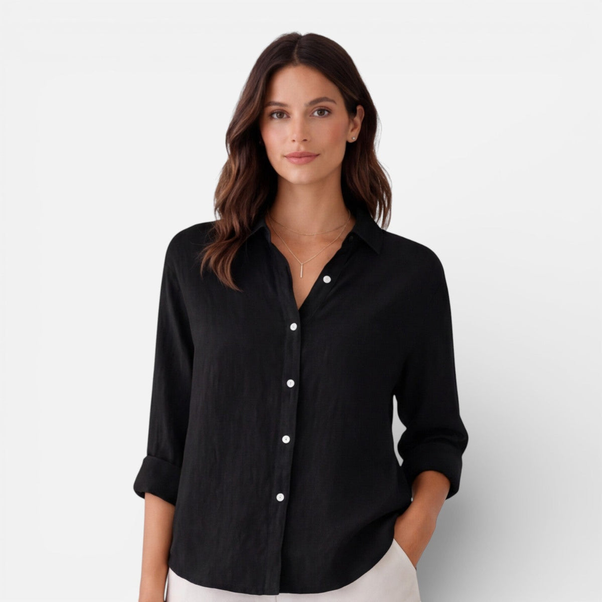 Linen Shirt Men Women Cotton Blend Breathable Lightweight Relaxed Fit