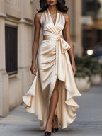 Wrap Dress Women Sleeveless V Neck Midi Length