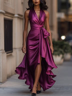 Wrap Dress Women Sleeveless V Neck Midi Length
